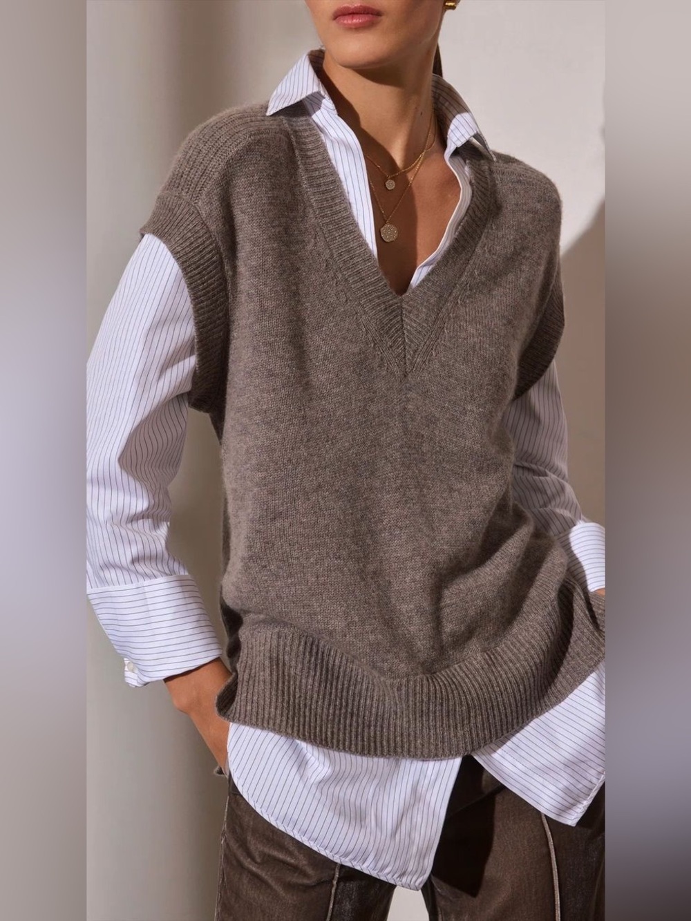 Brochu Walker NYE Vest Layered Looker Otter Melange Stripe Beige XS